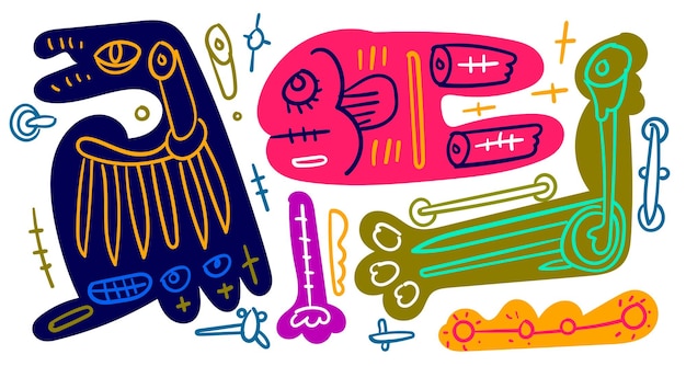 Vettore colorato astratto doodle arte illustrazione animale e umano per l'estate