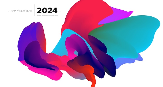 Sfondo fluido astratto colorato vettoriale per modello di copertina del calendario nuovo anno 2024