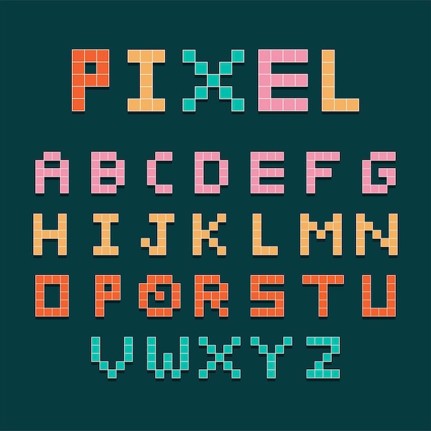 Vector colorful alphabet pixel