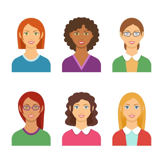 Vector vector colorful avatar set of pretty different nationality girls