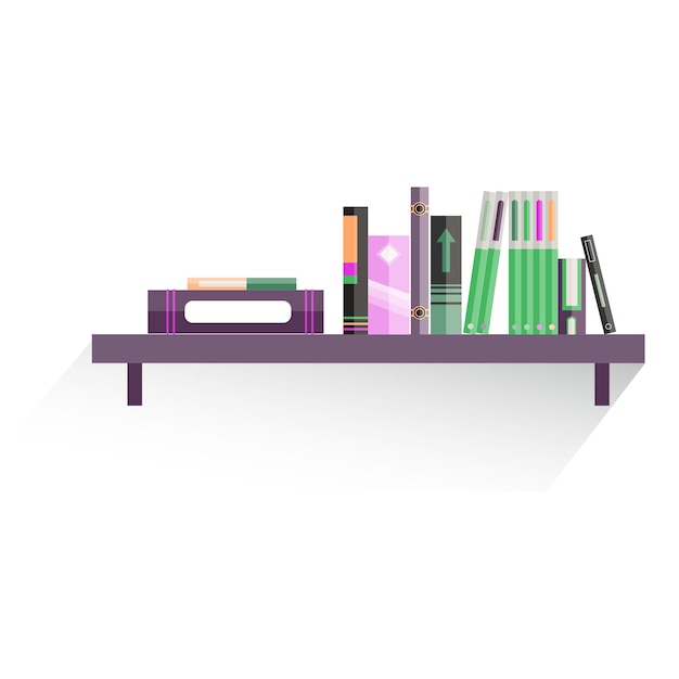 Vector vector colorful books on shelf illustration of objects in cartoon style