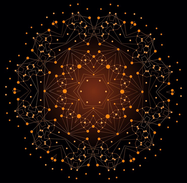 Vector vector colorful bright shape, molecular structure with lines and dots background.