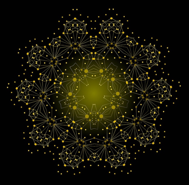 Vettore struttura molecolare di forma luminosa colorata vettoriale con linee e punti sullo sfondo