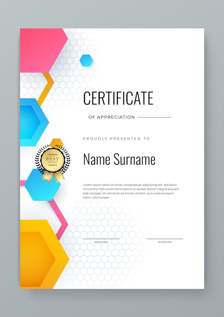 Vector colorful certificate of achievement template for award business and education needs