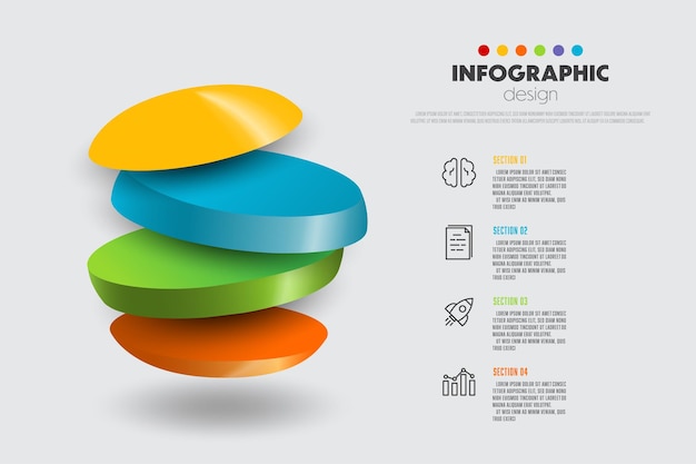 ベクトル ベクトル色のサークル インフォグラフィック プレゼンテーションとビジネスコンセプトチャートを 4 つのオプションで積み重ねます