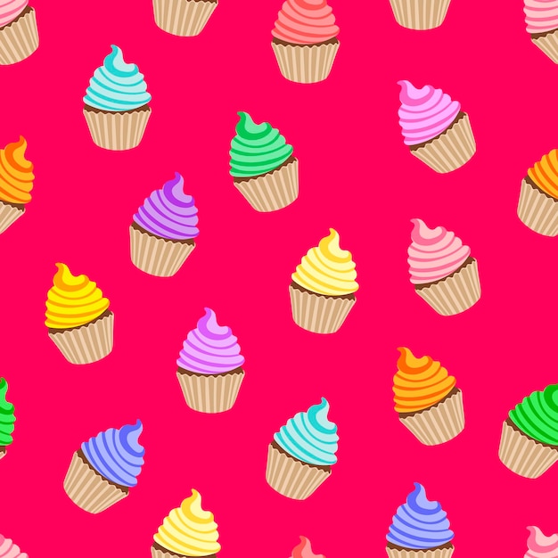 Vector vector colorful cupcakes seamless pattern bright magenta color