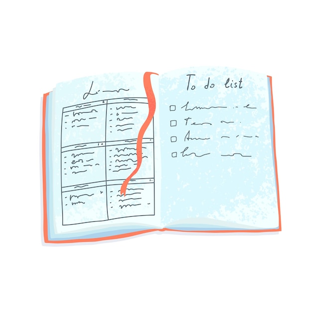 vector colorful cute illustration of a paper diary isolated on white background. to do list. daily planner, glider concept, reminder event