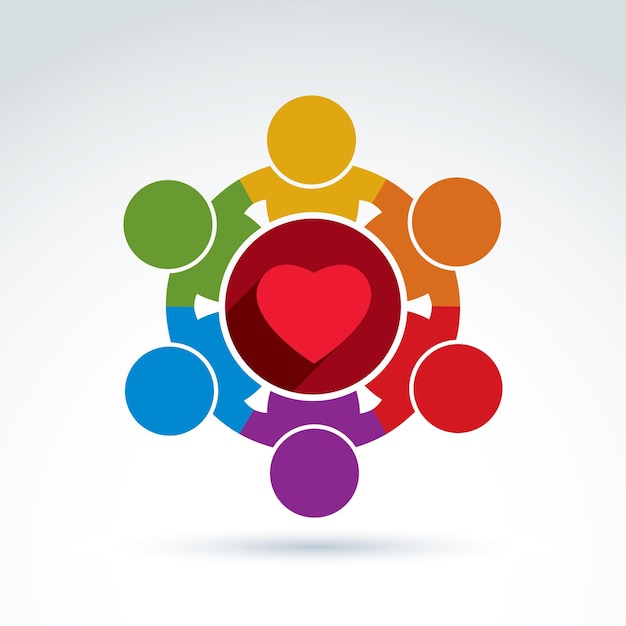 Vector colorful donation symbol, international charity association icon. illustration of a red loving heart placed in a circle. concept of assistance and volunteer.