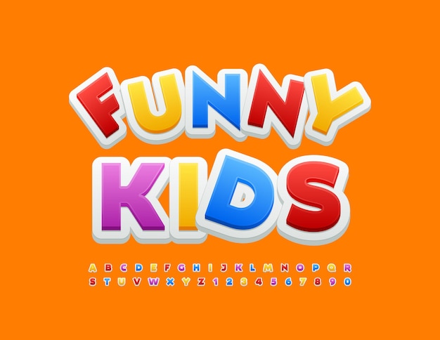 Vector Colorful Emblem Funny Kids  Trendy Bright Font Creative Alphabet Letters and Numbers