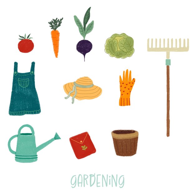 Vector vector colorful gardening tools elements illustration hand painted