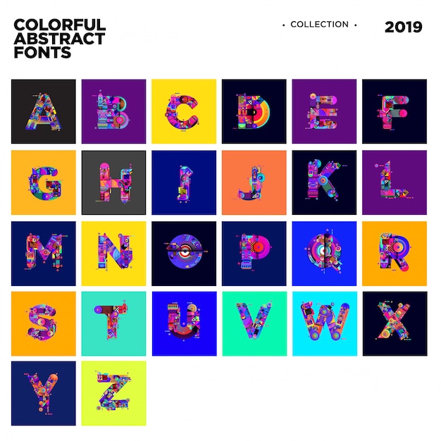 Vector colorful geometric alphabet font 