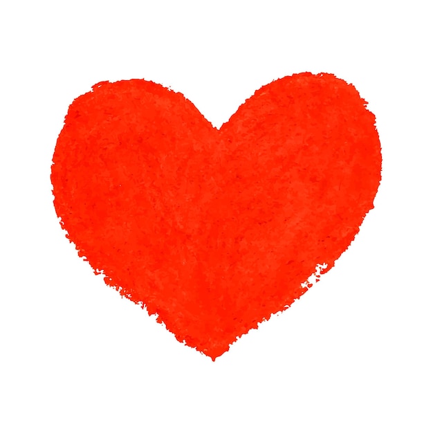 Vector colorful illustration of heart shape drawn with red colored chalk pastels