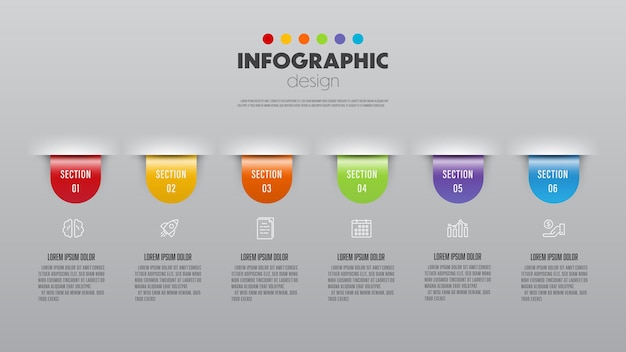 Вектор Векторные красочные инфографические элементы дизайна иконки и бизнес-концепционные диаграммы с 6 вариантами