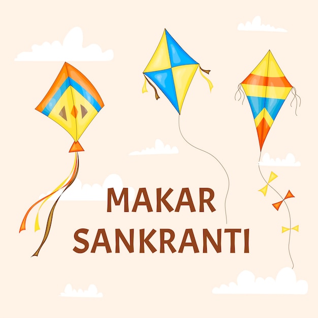 Vector vector colorful kites for happy makar sankranti festival celebration.