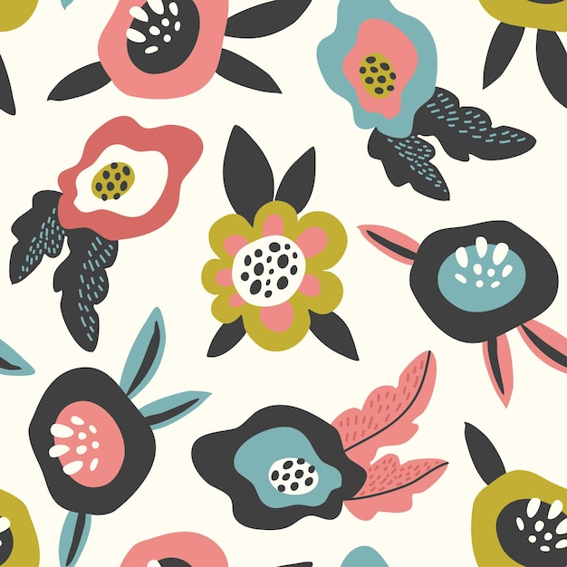 Vector colorful natural seamless patterns with flowers leaves and plants