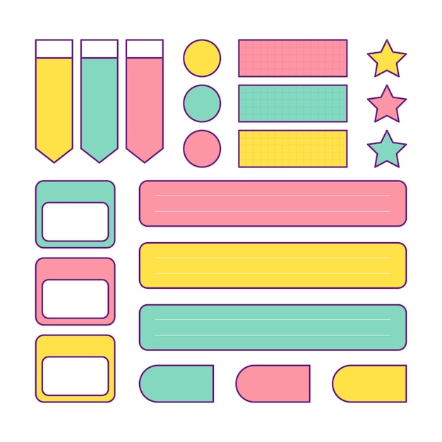 Vector Colorful Notebook Label Bullet Journal Decoration Collection