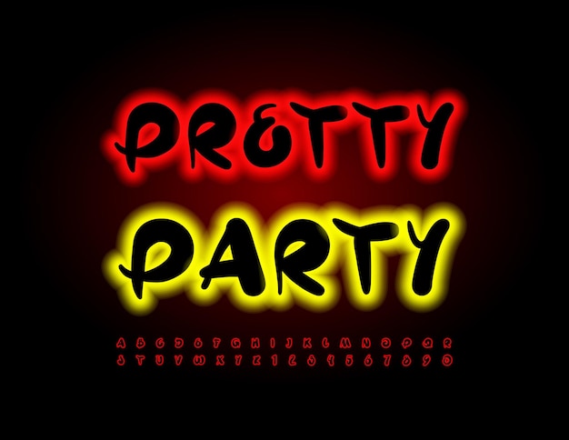 Poster colorato vettoriale pretty party bright glowing font neon alphabet letters and numbers set