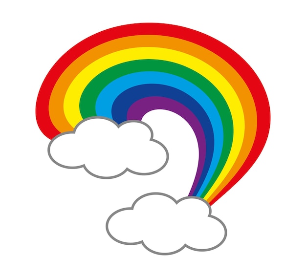 Simbolo arcobaleno colorato vettoriale con nuvole bianche