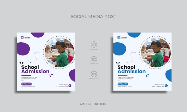 vector colorful school admission social media post