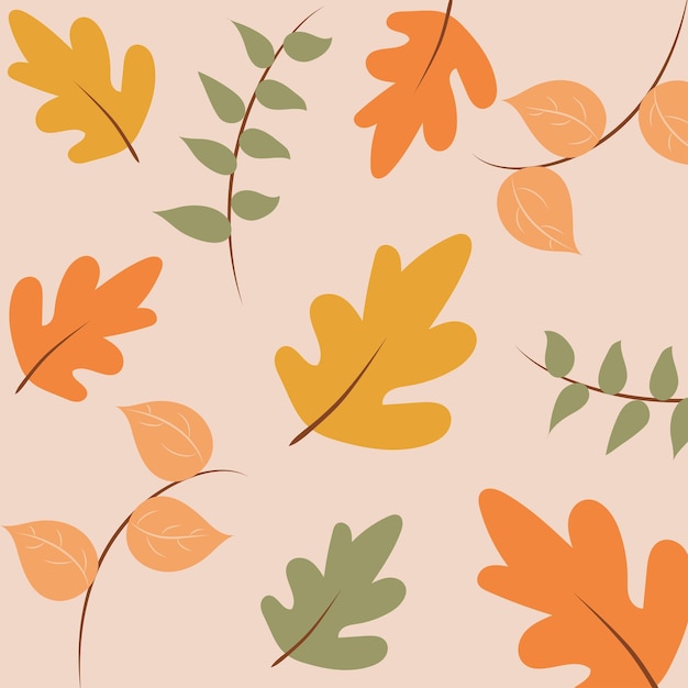 Vector colorful seamless autumn natural pattern with fall leaves. Hand drawn background