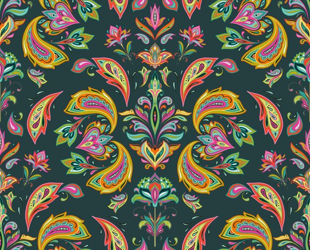 Vector vector colorful seamless pattern with oriental ornament beautiful endless background with paisley motifs