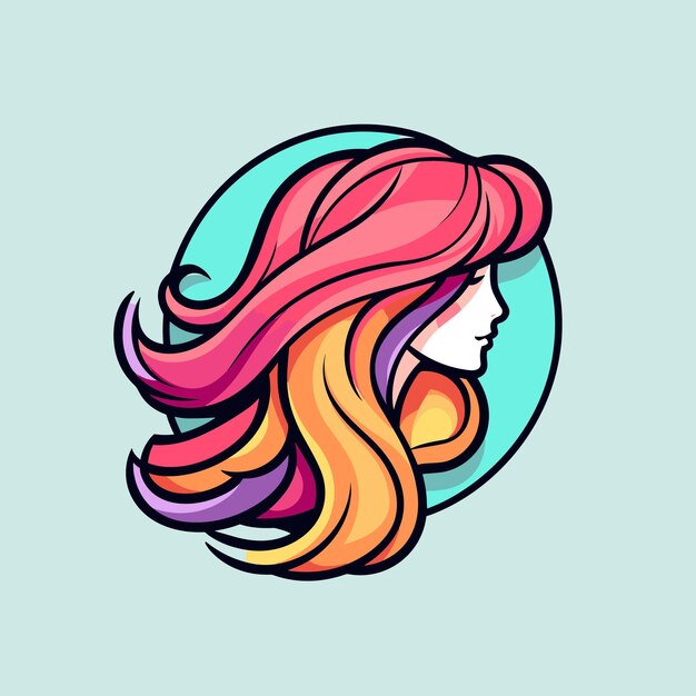 Vector of a colorful vector icon depicting a woman's head with vibrant hair