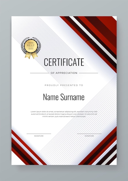 Вектор цветный белый черный и красный шаблон сертификата достижения для награждения бизнеса и образовательных потребностей