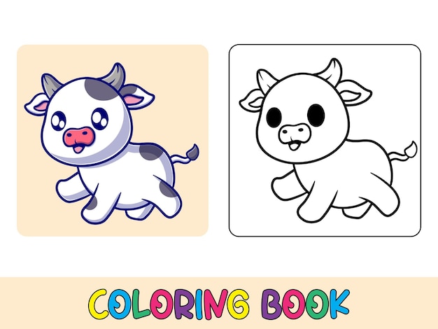 벡터 벡터 색칠하기 책 동물 활동 색칠하기 책 교육을 위한 귀여운 동물 귀여운 암소 검은색과 whi