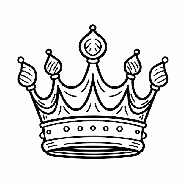 The vector of coloring book depicts hand drawn crowns of the king and queen