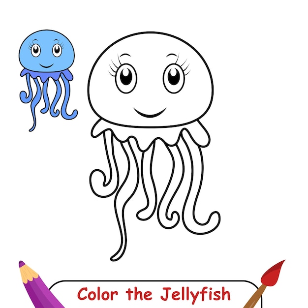 아이들을 위한 벡터 색칠하기 책, 젤리 피쉬 벡터 그래픽