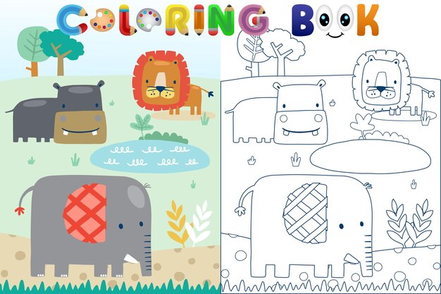 Vector vector coloring book with funny animals cartoon