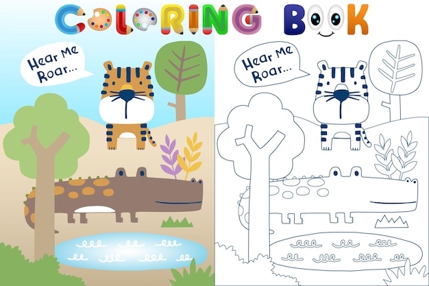 Vector vector coloring book with funny forest animals cartoon