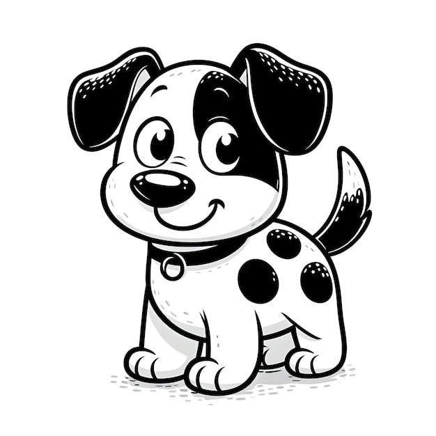 Vector coloring page cartoon art of cute dog illustration