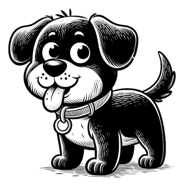 Vector coloring page cartoon art of cute dog illustration