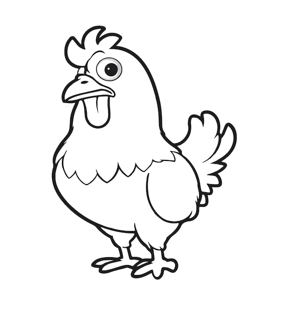 Vector Coloring Page For Kids Cute Chicken
