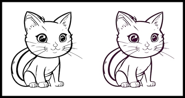 vector coloring page outline of cute cat design