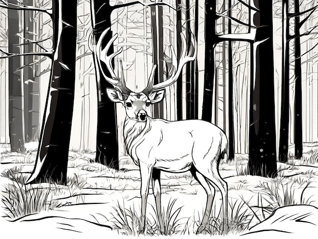 Vector vector coloring page outline of cute deer isolated