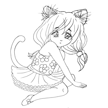 Premium Vector | Vector coloring page with cute anime girl