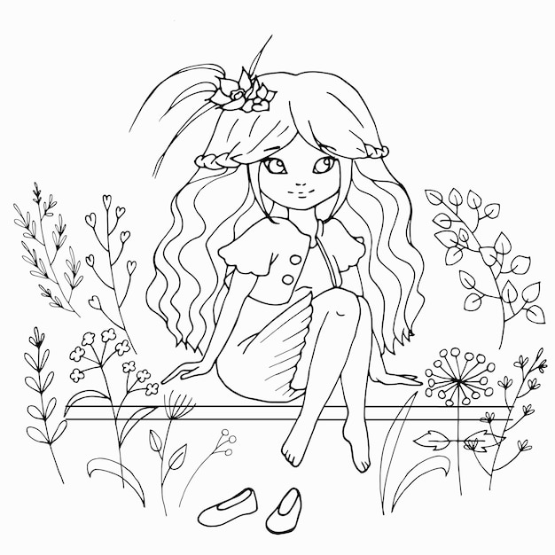 Premium Vector | Vector coloring page with cute anime girl