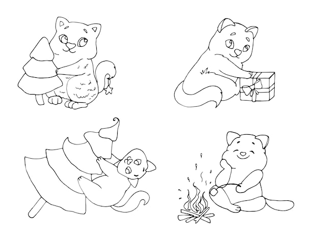 Vector coloring page with cute cartoon animals