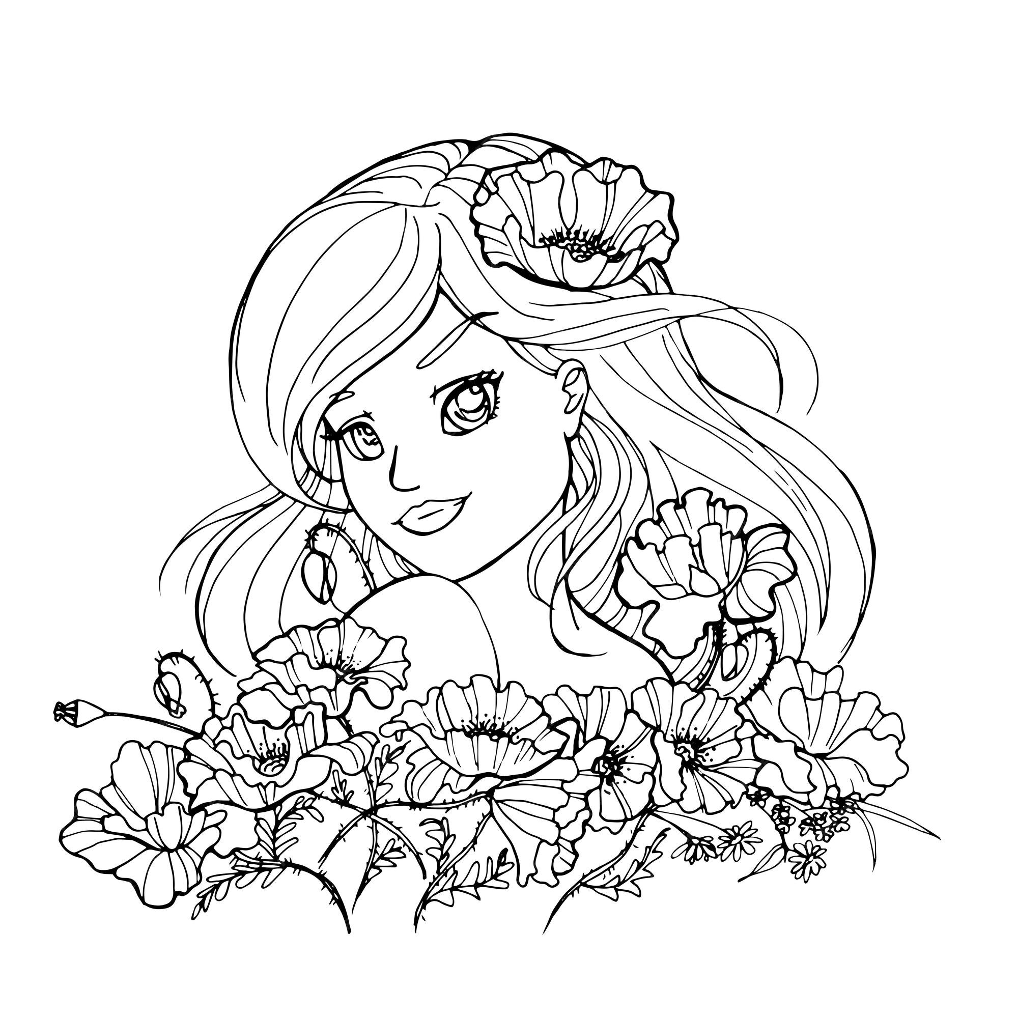 Premium Vector  Vector coloring page with cute cartoon anime girl. avatars