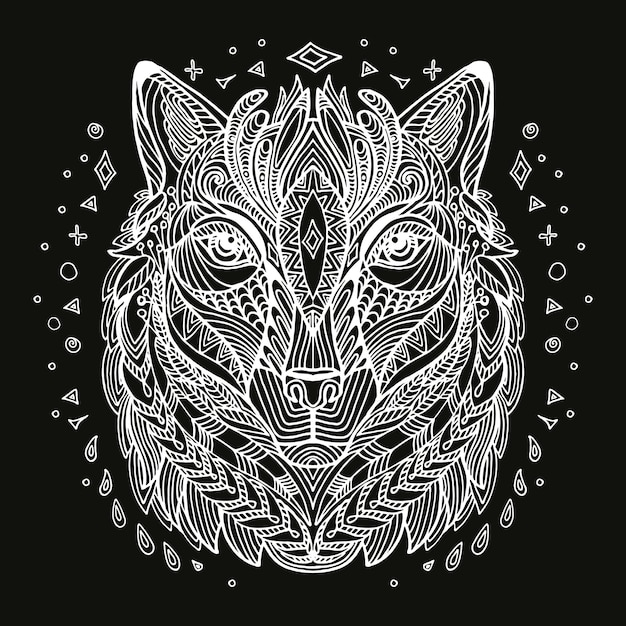 Vector coloring wolf head white vector illustration