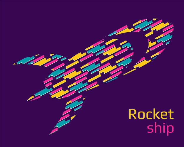 ベクトル色ロケットのロゴビジネス スタートアップ コンセプト フォーム ライン粒子スタイル デザイン抽象的なテクノロジーの幾何学的なテクスチャ空間スタイルの図