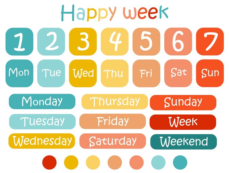 Vector vector colour set days of the week for kids