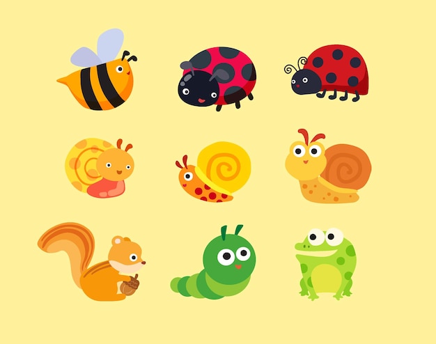Vector vector coloured animals and insects collection