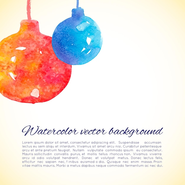 Вектор Вектор красочный акварельный новогодний шаблон с новогодними шарами. может использоваться для веб-страниц, печати, приглашений, открыток, шаблонов и т. д.