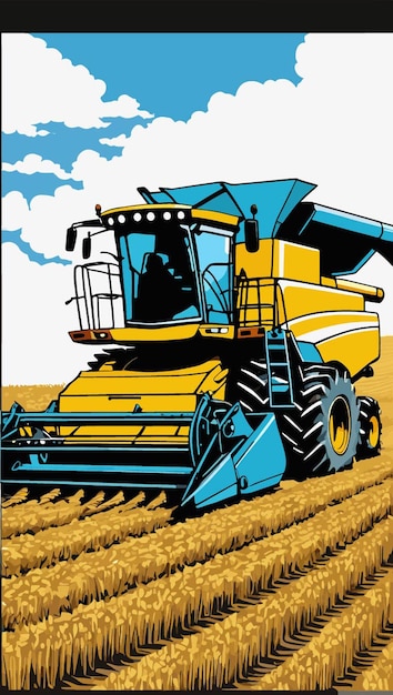 Vector vector of a combine harvester in the field