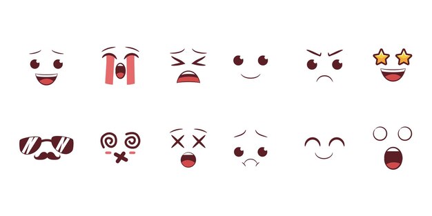 vector comic face expressions set