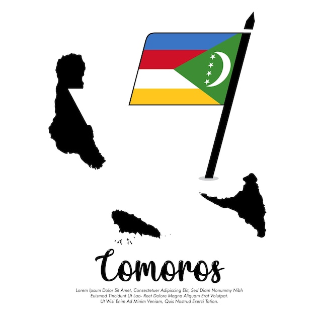 コモロ諸島の国旗と地図のベクトルバナー (Vector Comoros flag or map banner v flag with white background) は,コモロ諸国がコモロの国旗を掲げていることを示しています.