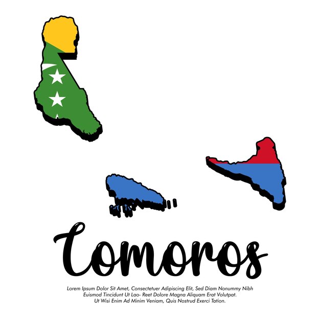 Vector Comoros vlag of kaart banner Comoros vlag met witte achtergrond Vector illustratie